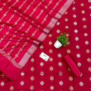 Pink Zari Satin Silk Banarasi Suit