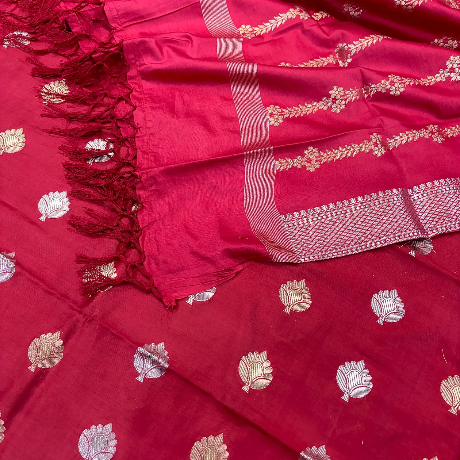 Pink Zari Satin Silk Banarasi Suit