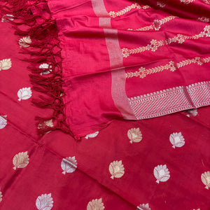 Pink Zari Satin Silk Banarasi Suit