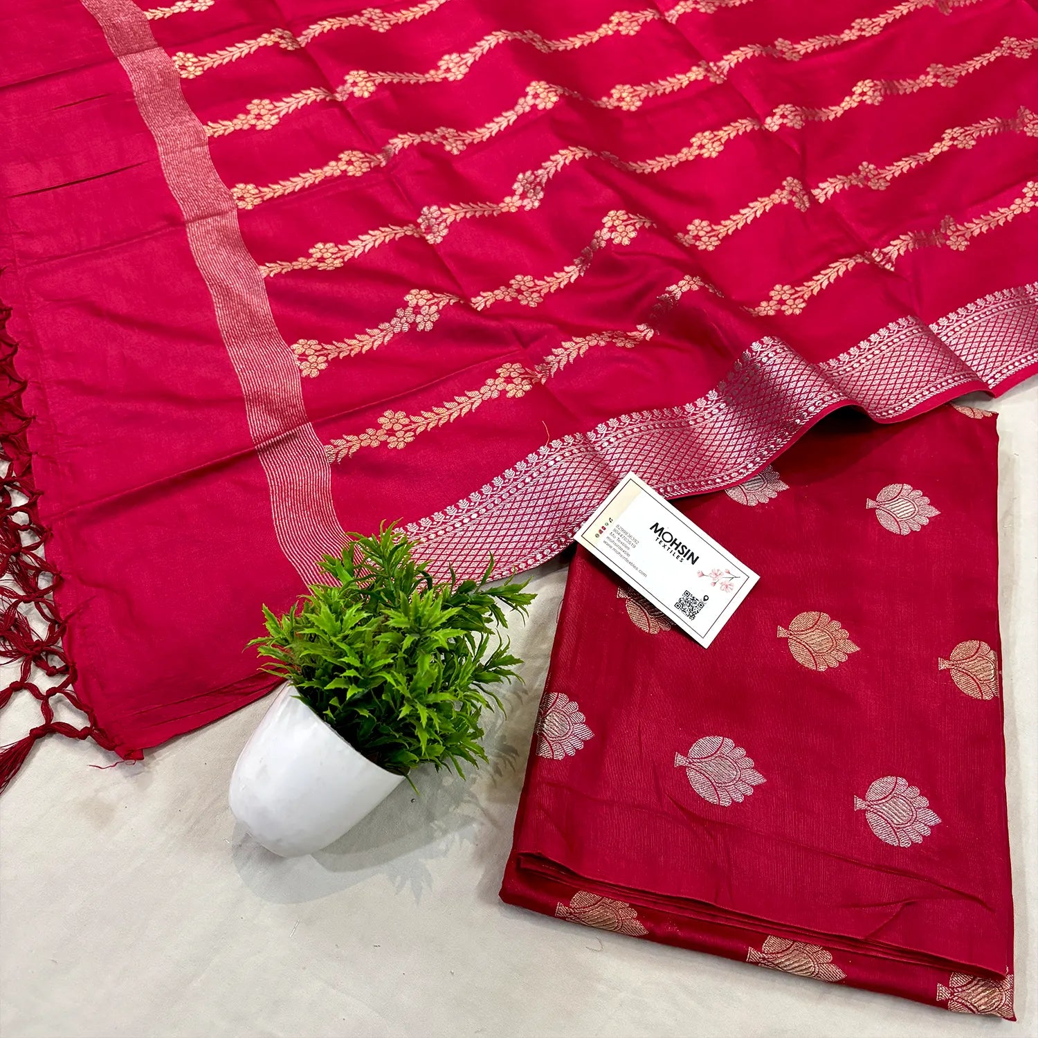 Pink Zari Satin Silk Banarasi Suit