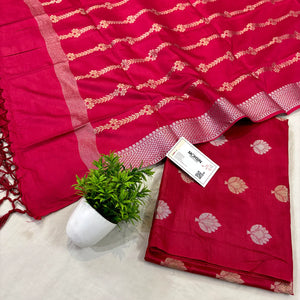 Pink Zari Satin Silk Banarasi Suit