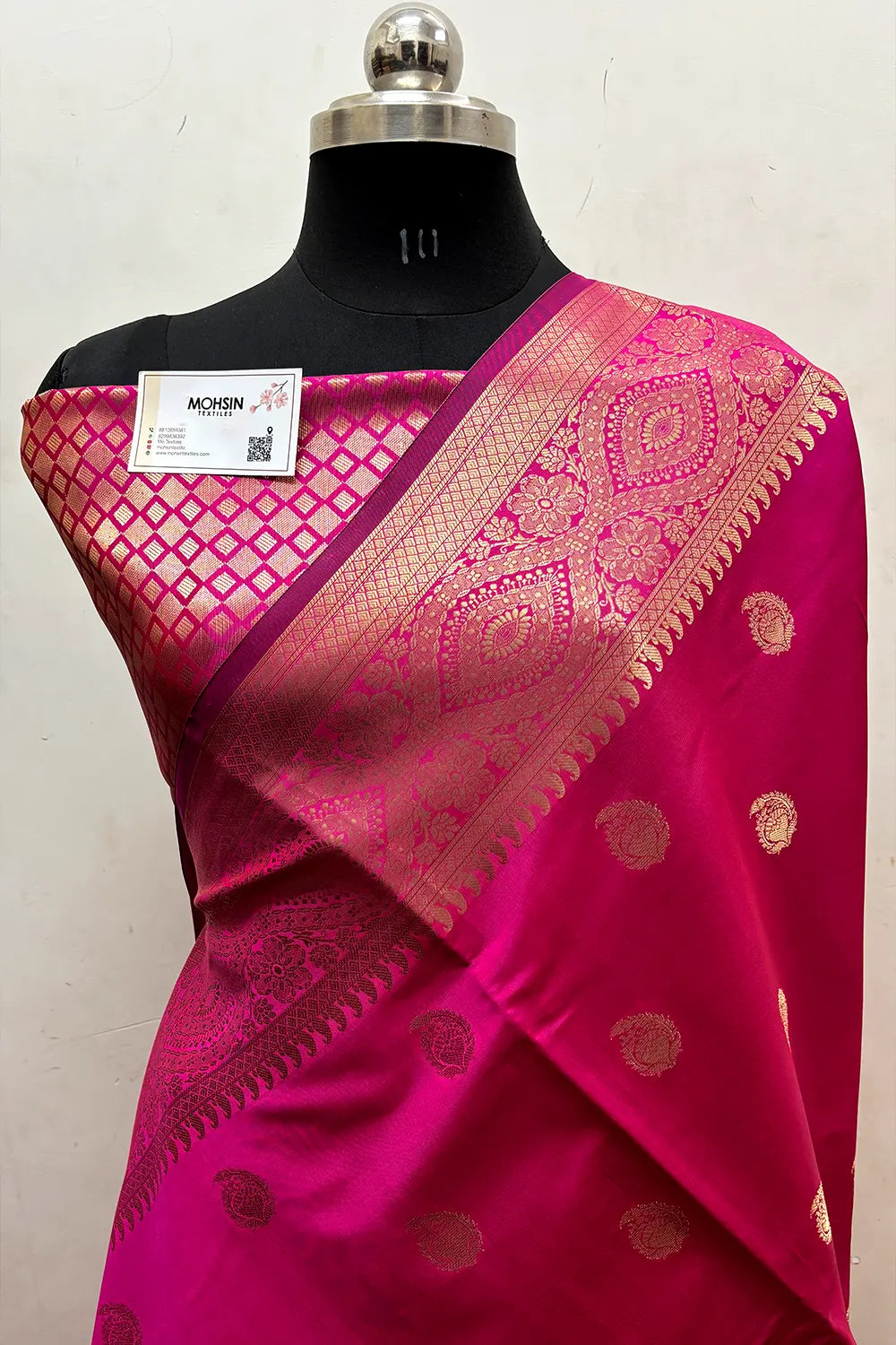 Pink  Zari Semi Katan Silk Banarasi Saree