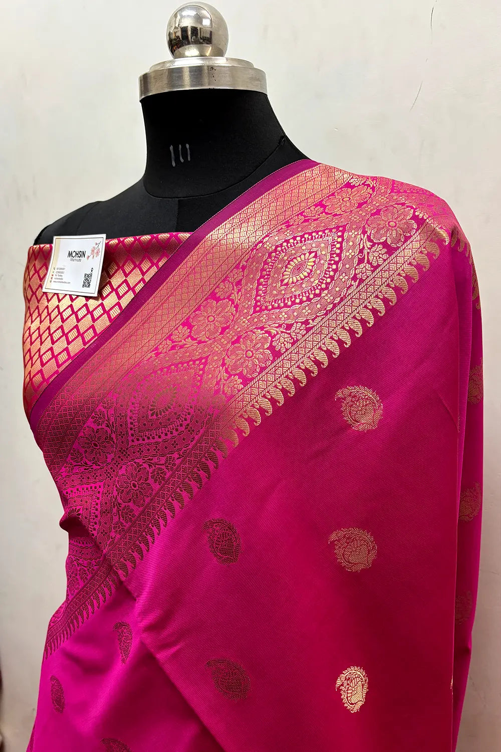 Pink  Zari Semi Katan Silk Banarasi Saree
