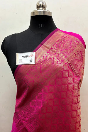 Pink  Zari Semi Katan Silk Banarasi Saree