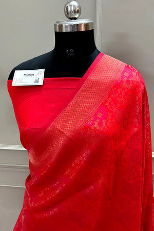 Pinkish Red Banarasi Silk Saree