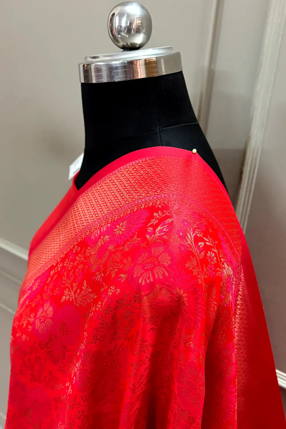 Pinkish Red Banarasi Silk Saree