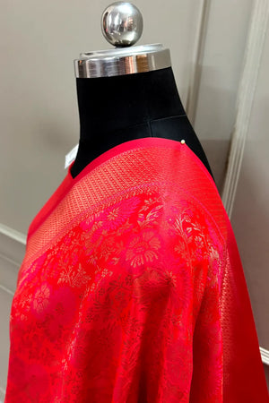 Pinkish Red Banarasi Silk Saree