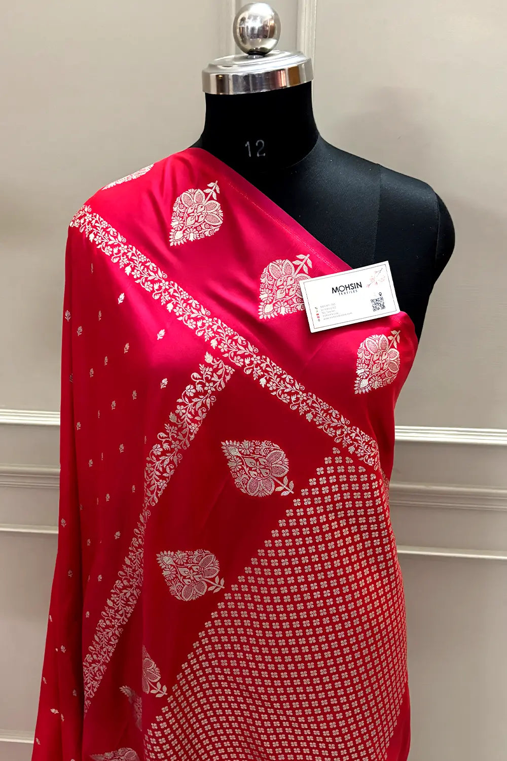 Pinkish Red Hukum Buti Katan Silk Banarasi Saree