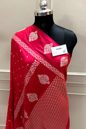 Pinkish Red Hukum Buti Katan Silk Banarasi Saree