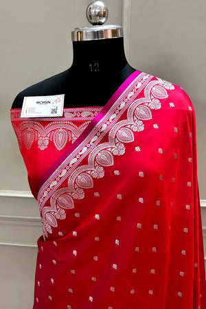 Pinkish Red Jadi Buti Katan Silk Banarasi Saree