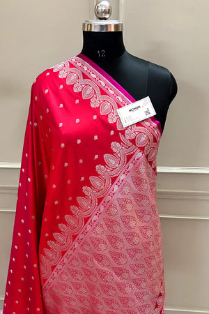 Pinkish Red Jadi Buti Katan Silk Banarasi Saree