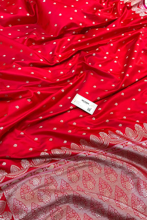 Pinkish Red Jadi Buti Katan Silk Banarasi Saree