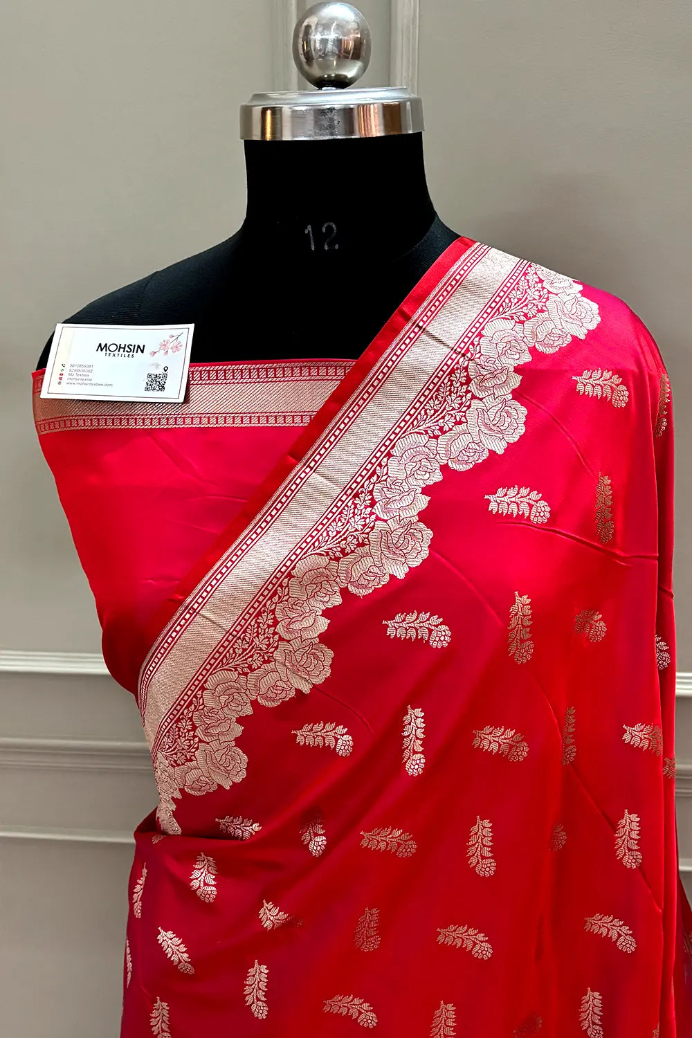 Pinkish Red Kanak Buti Katan Silk Banarasi Saree