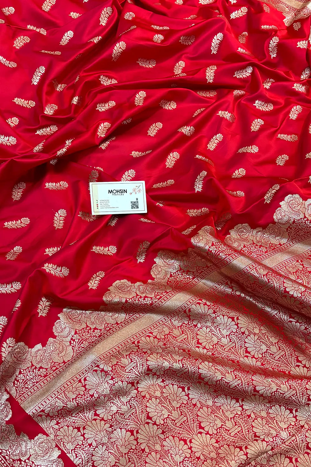 Pinkish Red Kanak Buti Katan Silk Banarasi Saree
