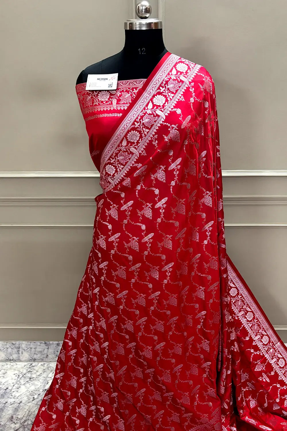 Pinkish Red Masakali Katan Mashru Silk Banarasi Saree