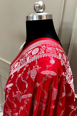 Pinkish Red Masakali Katan Mashru Silk Banarasi Saree