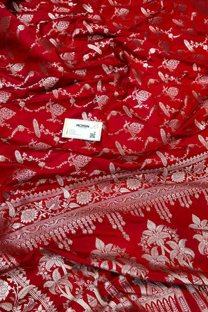 Pinkish Red Masakali Katan Mashru Silk Banarasi Saree