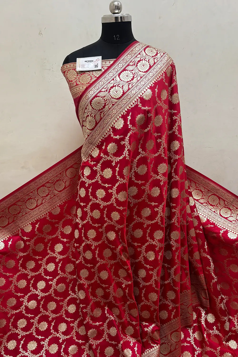 Pinkish Red Murmuri Jaal Katan Satin Silk Banarasi Saree