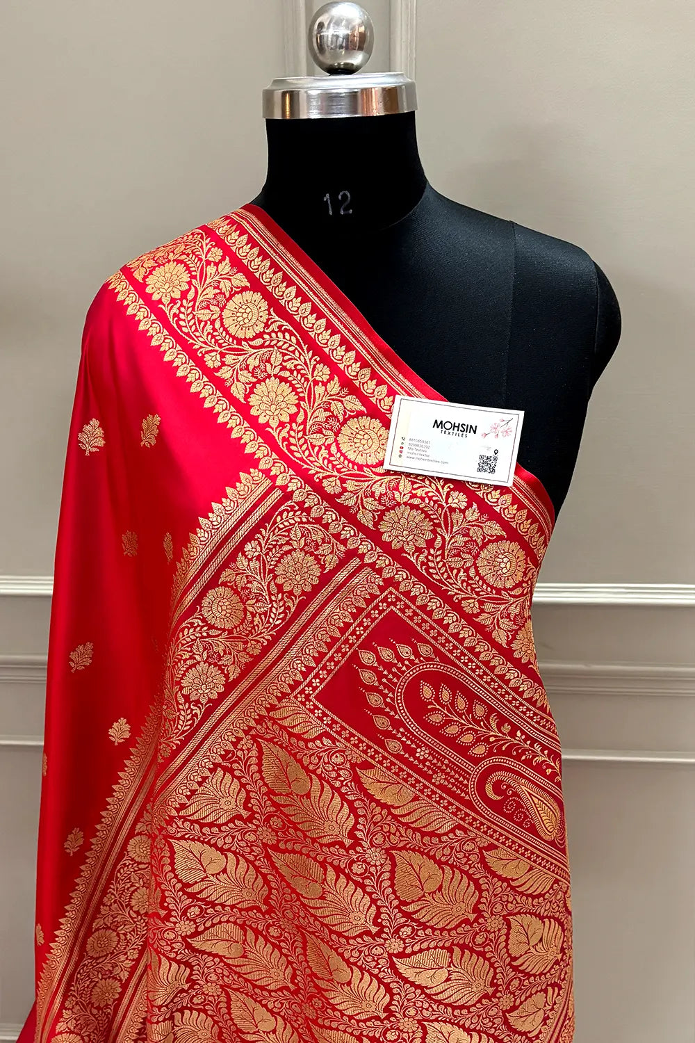 Pinkish Red Podina Buti Katan Silk Banarasi Saree