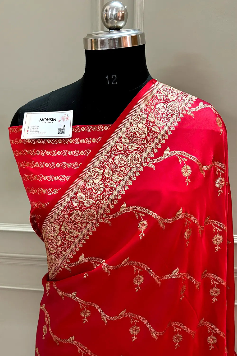 Pinkish Red Rowa Laher Katan Silk Banarasi Saree