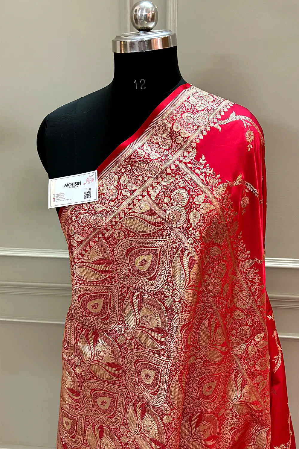 Pinkish Red Rowa Laher Katan Silk Banarasi Saree