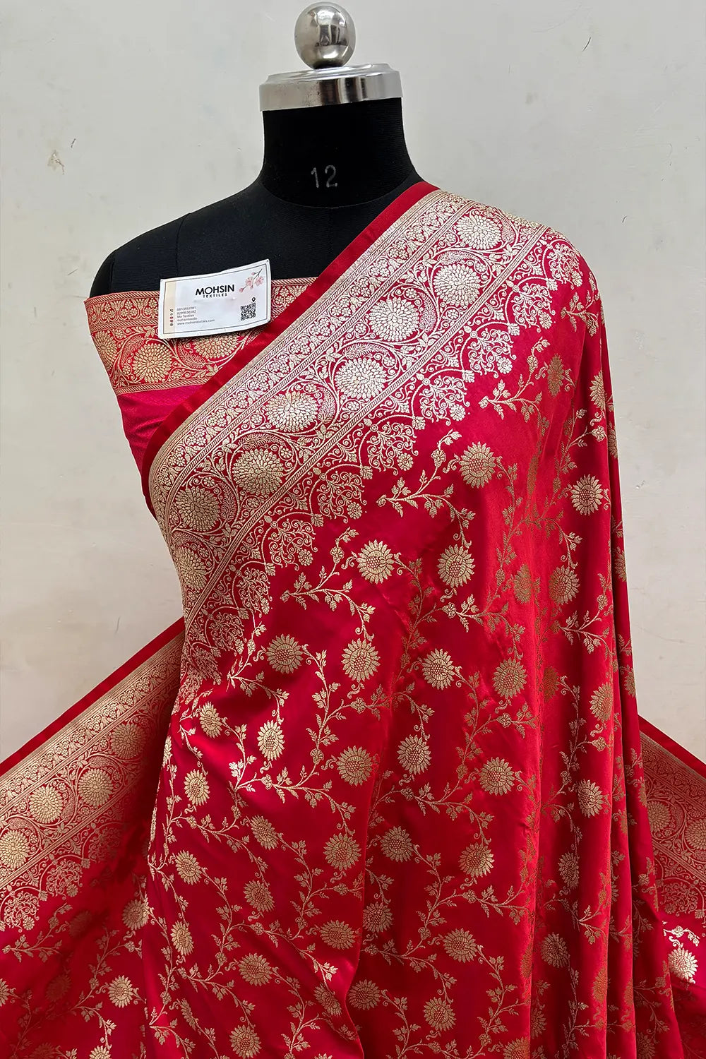 Pinkish Red Surajmukhi Jaal Katan Silk Banarasi Saree