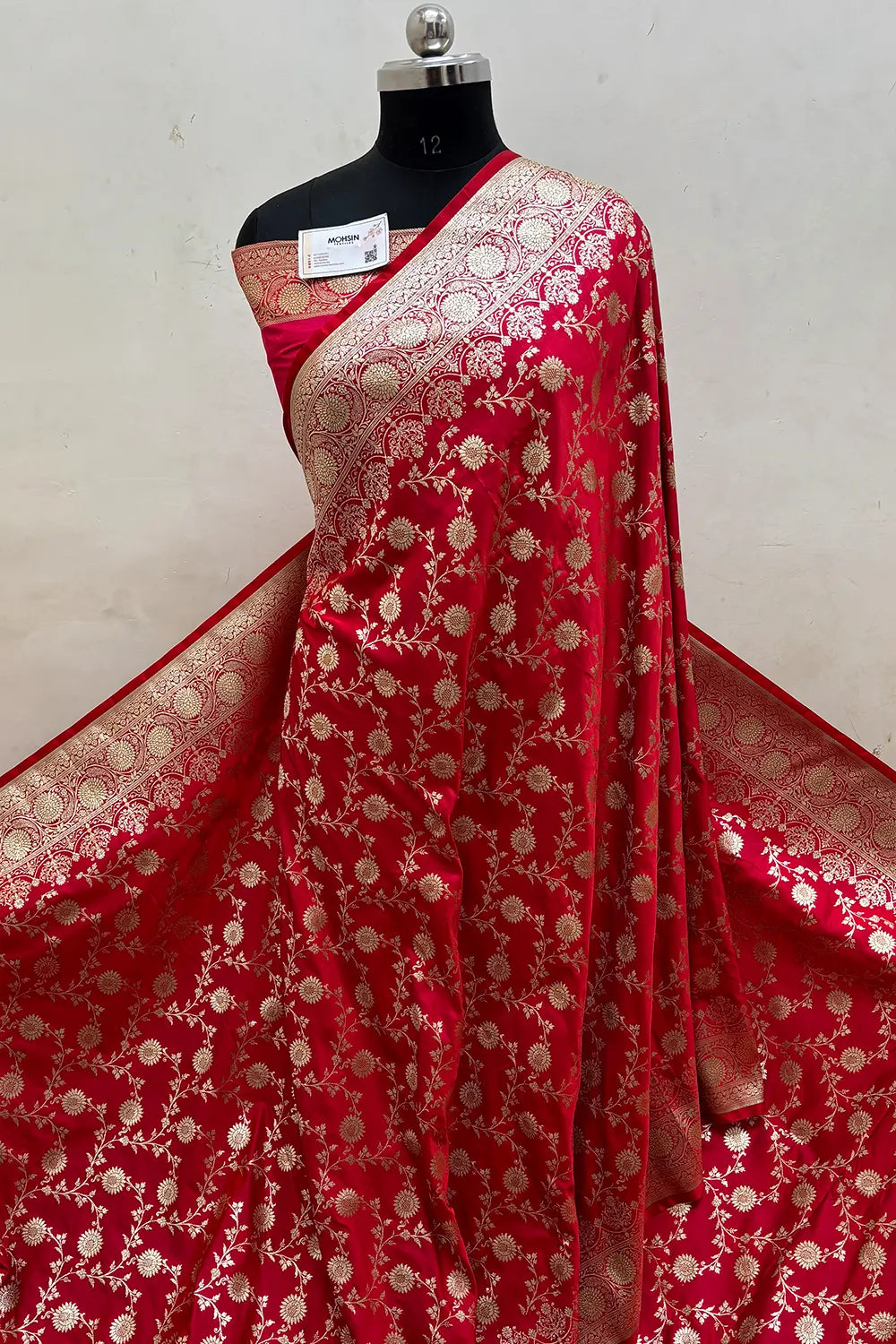 Pinkish Red Surajmukhi Jaal Katan Silk Banarasi Saree