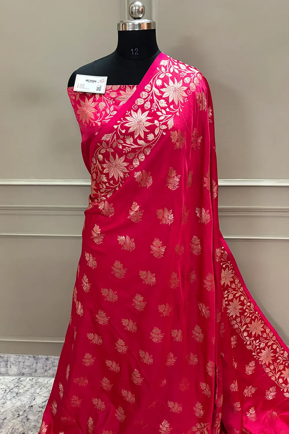 Pinkish Red Zari Banarasi Silk Saree