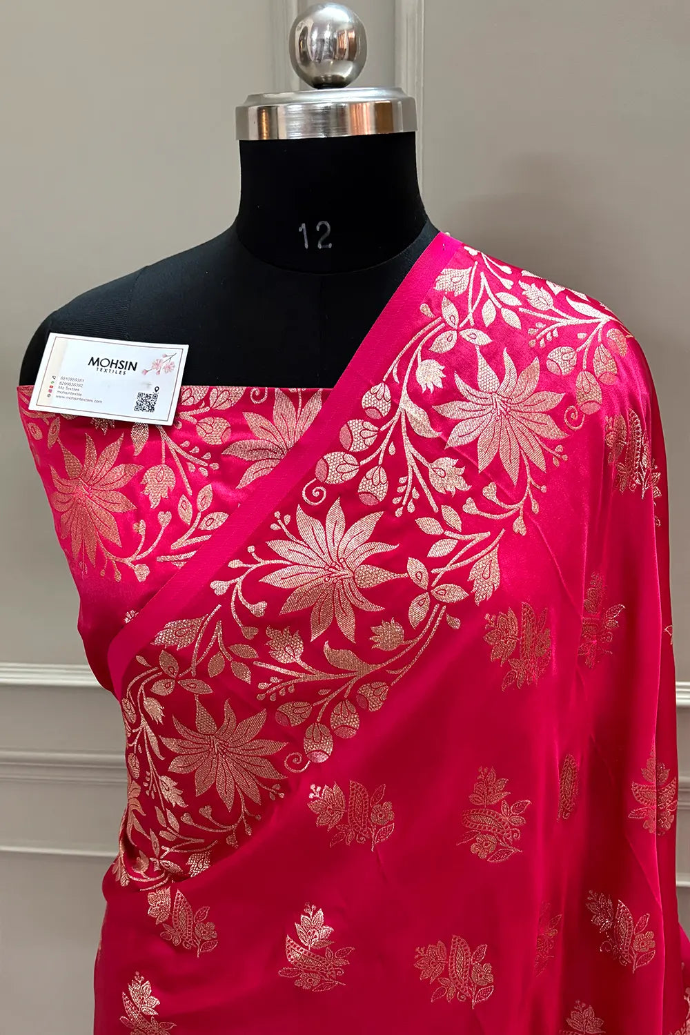 Pinkish Red Zari Banarasi Silk Saree