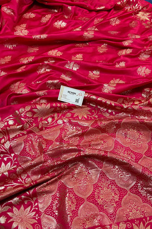 Pinkish Red Zari Banarasi Silk Saree