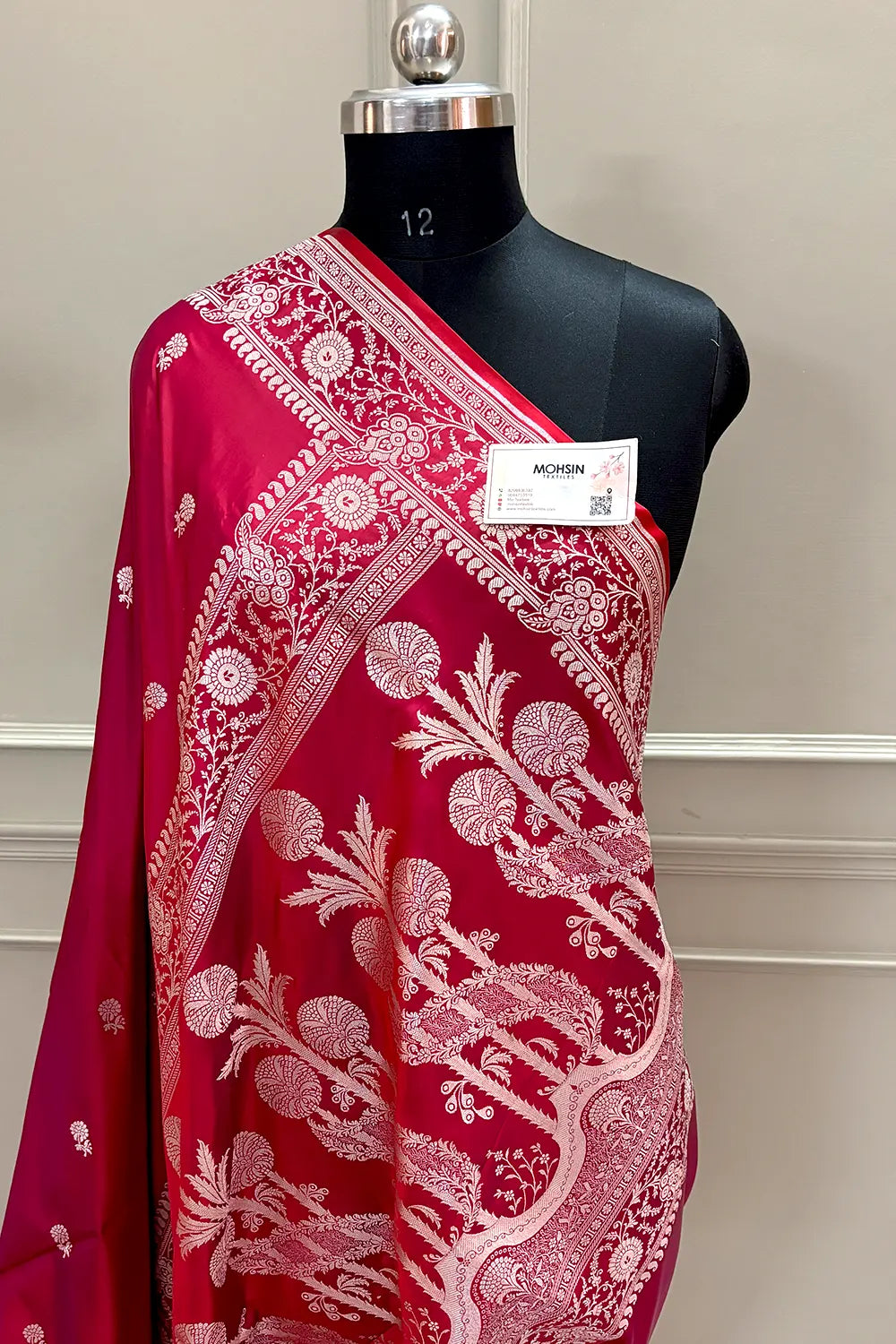 Pinkish Red Zari Katan Silk Banarasi Saree