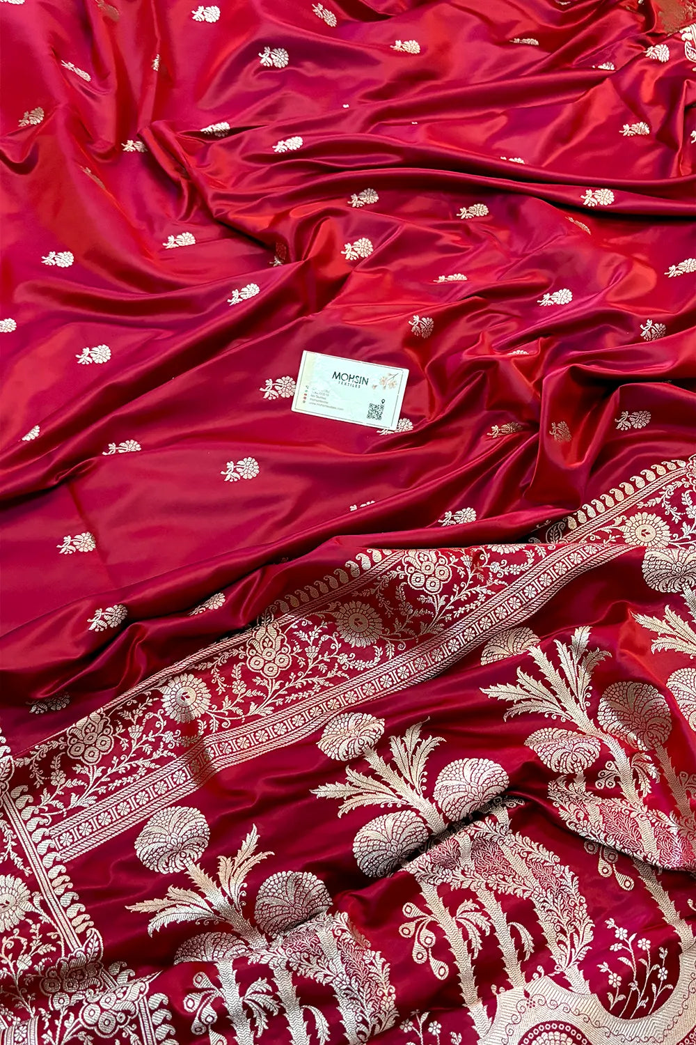 Pinkish Red Zari Katan Silk Banarasi Saree
