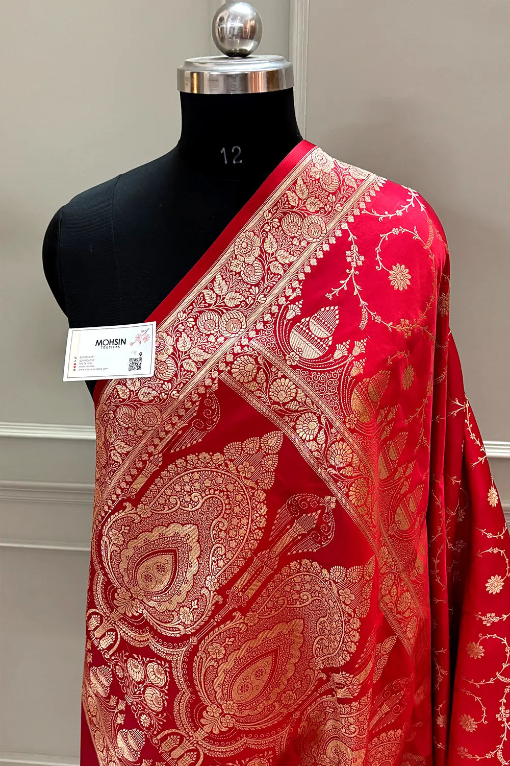 Pinkish Red Zari Katan Silk Banarasi Saree