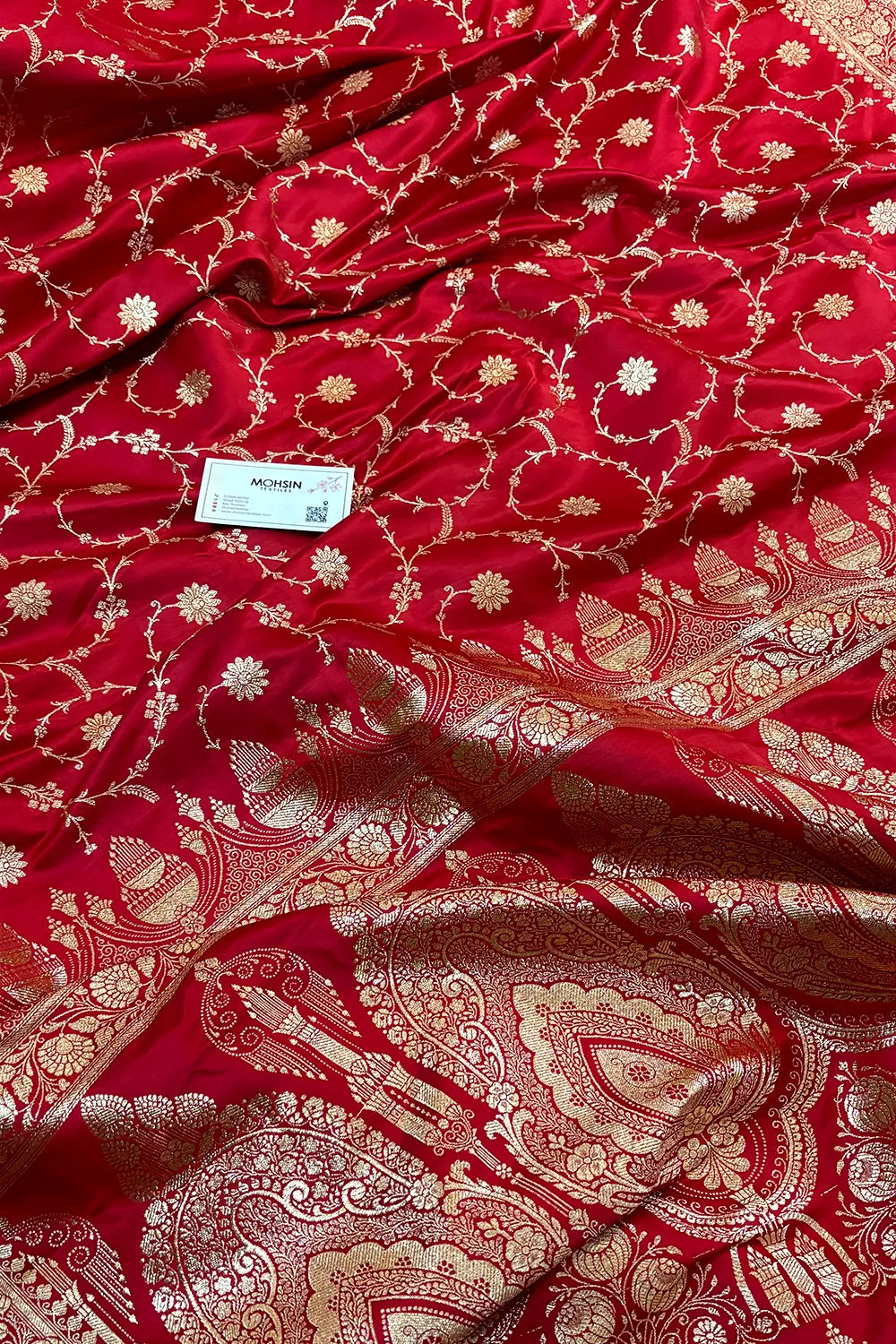Pinkish Red Zari Katan Silk Banarasi Saree