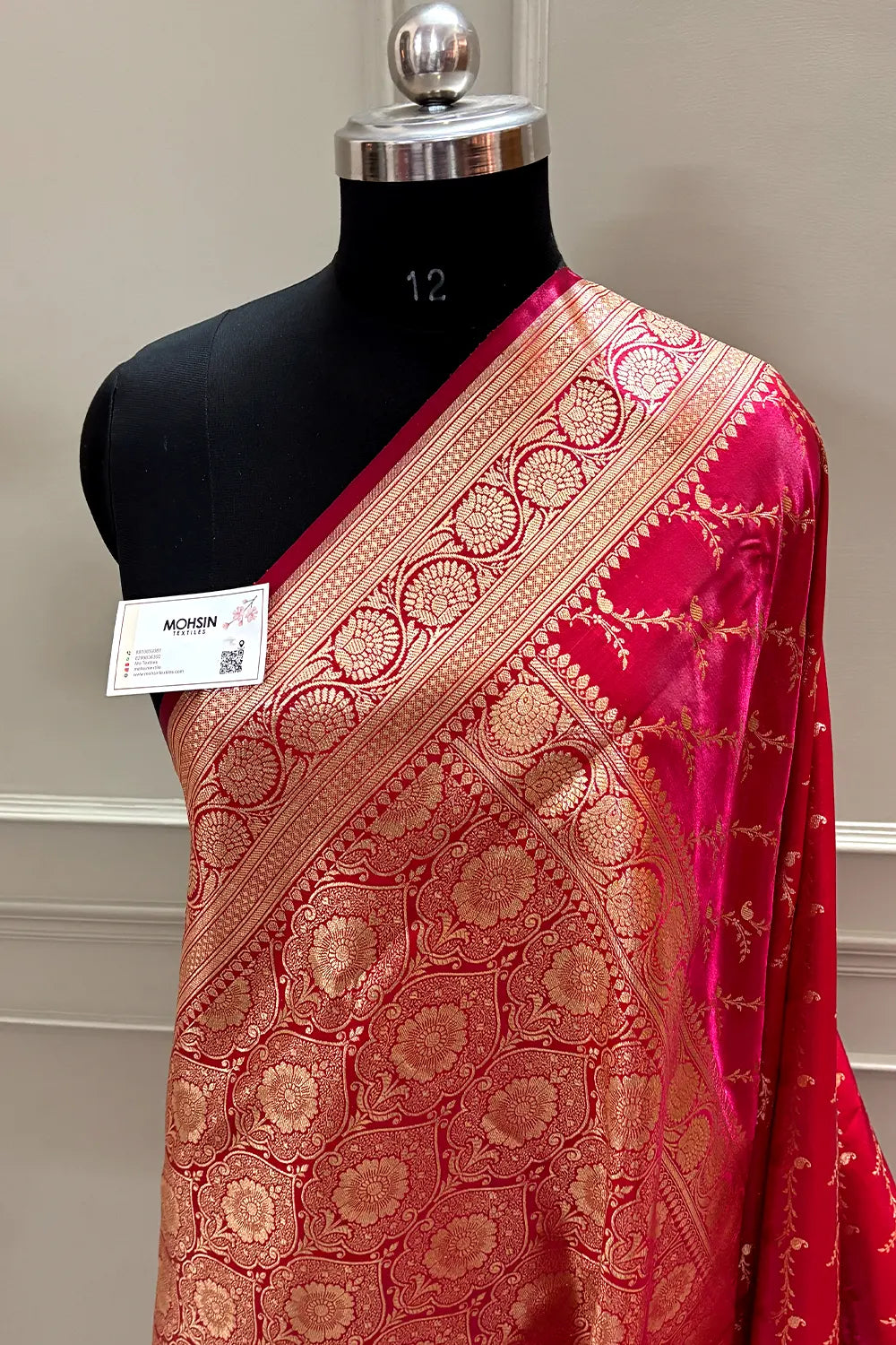 Pinkish Red Zari Katan Silk Banarasi Saree