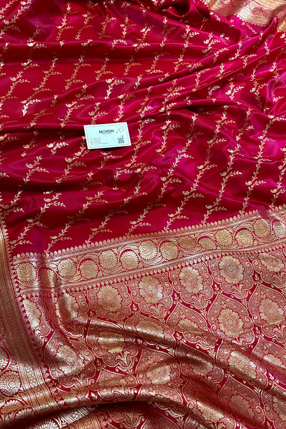 Pinkish Red Zari Katan Silk Banarasi Saree