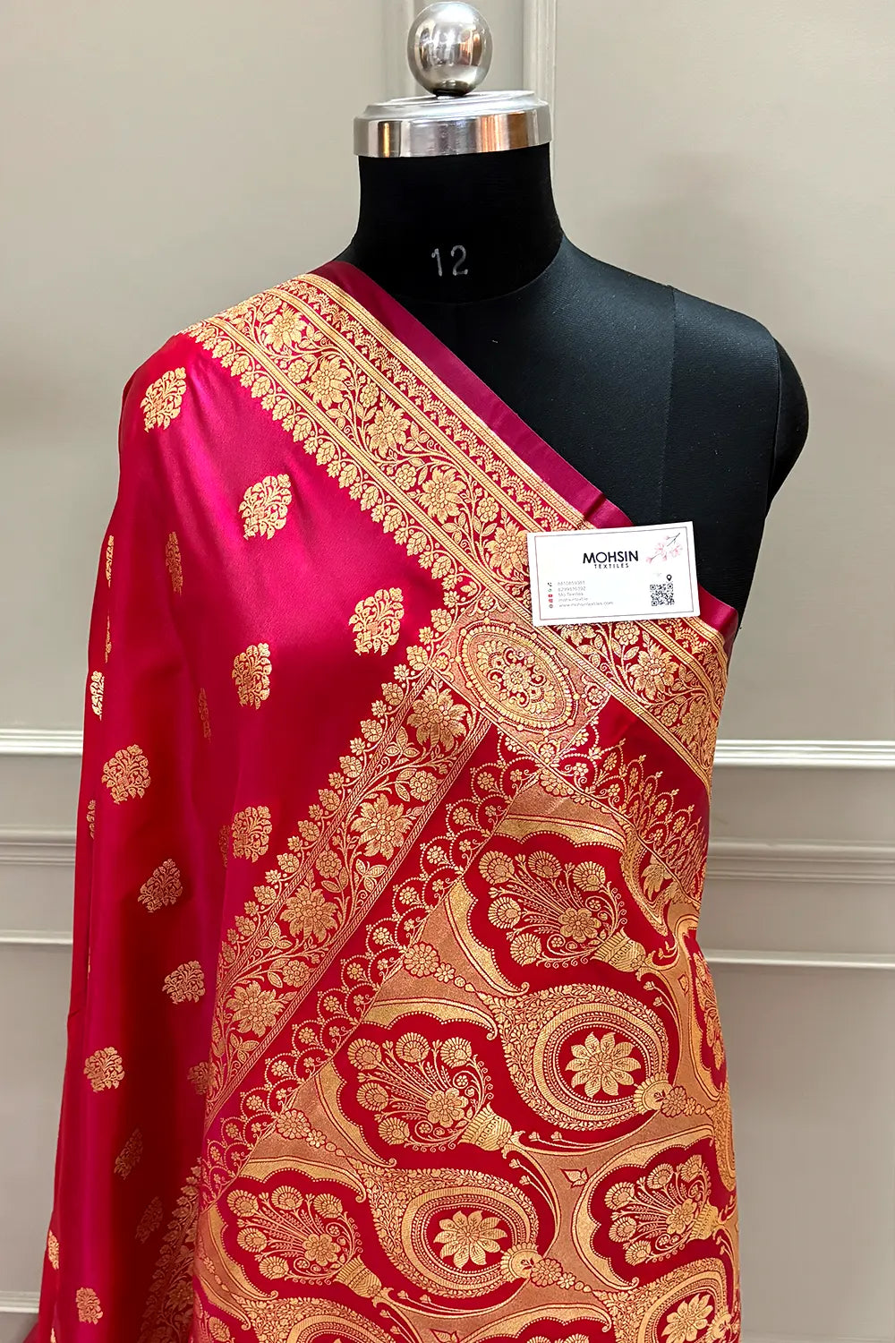 Pinkish Red Zari Katan Silk Banarasi Saree