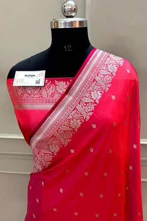 Pinkish Red Zari Katan Silk Banarasi Saree