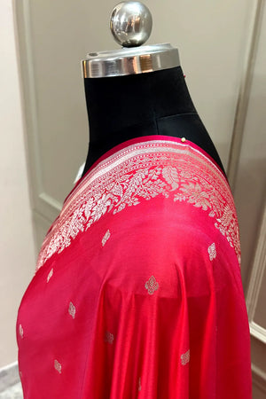 Pinkish Red Zari Katan Silk Banarasi Saree