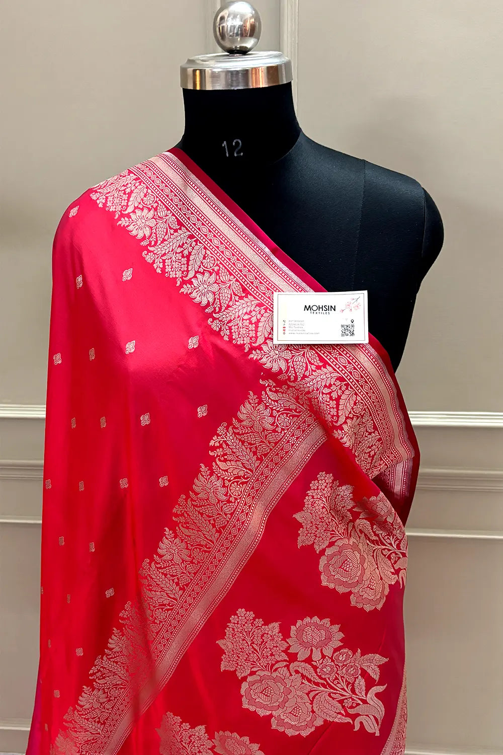 Pinkish Red Zari Katan Silk Banarasi Saree