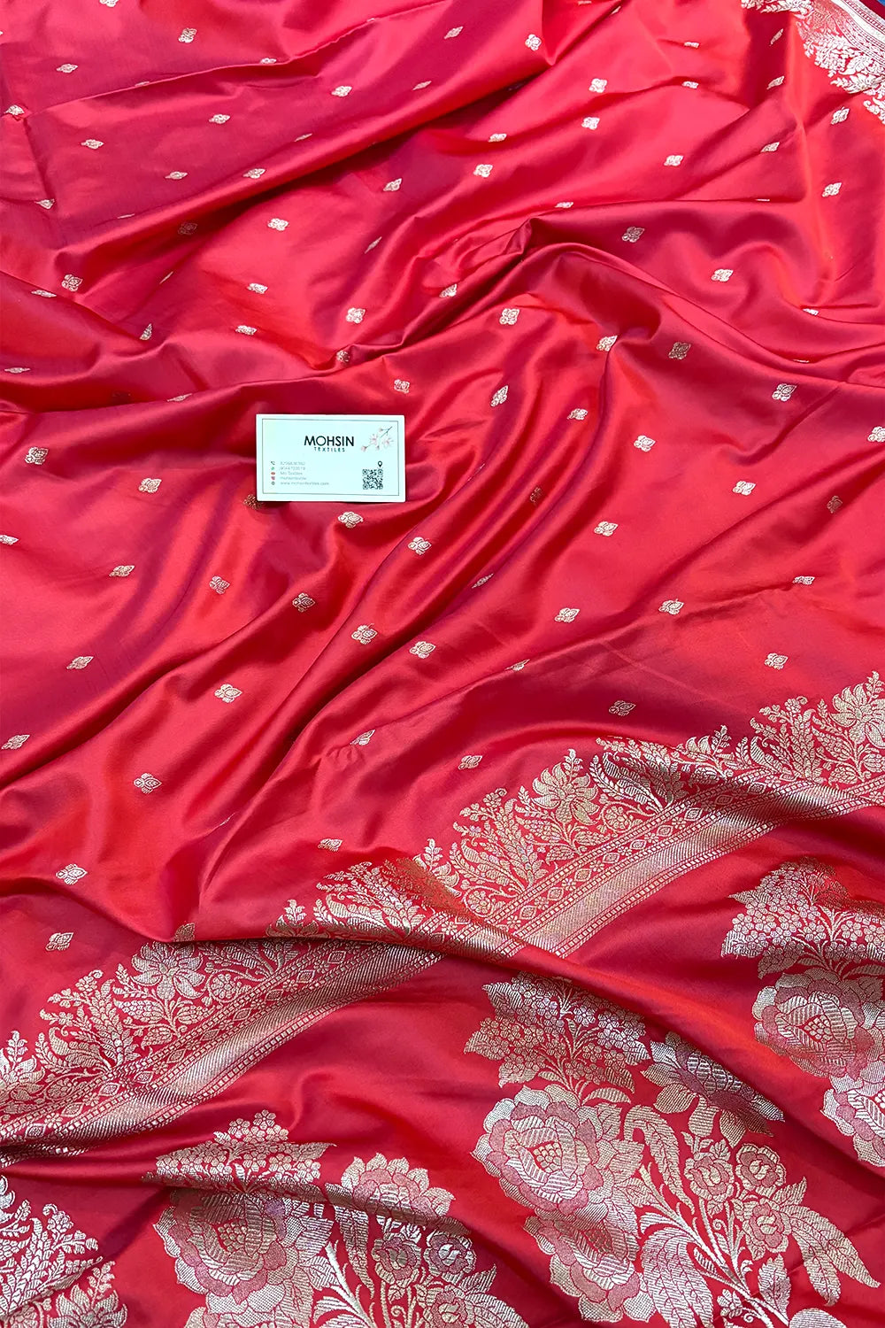 Pinkish Red Zari Katan Silk Banarasi Saree