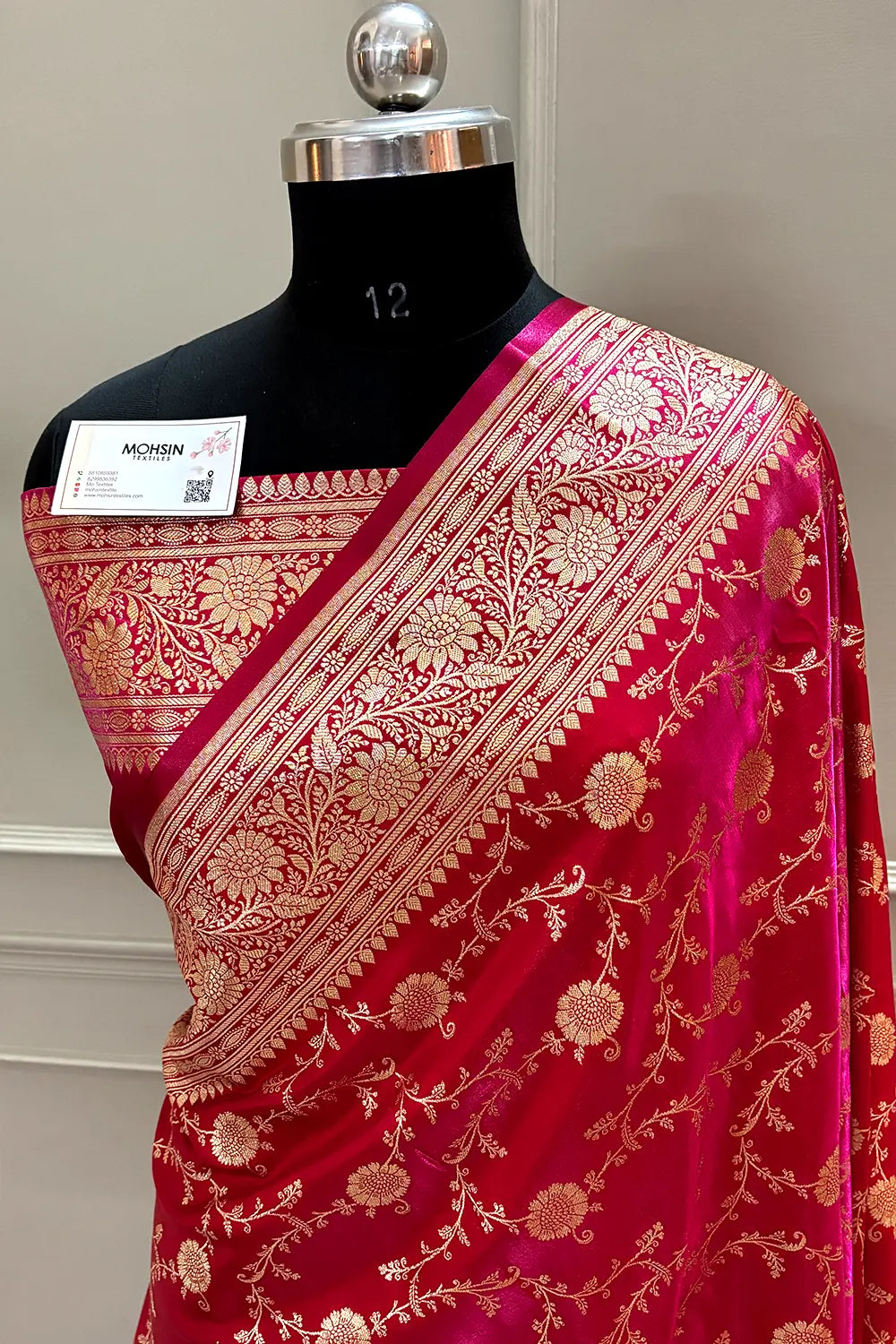 Pinkish Red Zari Katan Silk Banarasi Saree