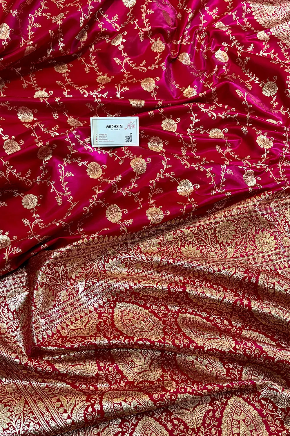 Pinkish Red Zari Katan Silk Banarasi Saree