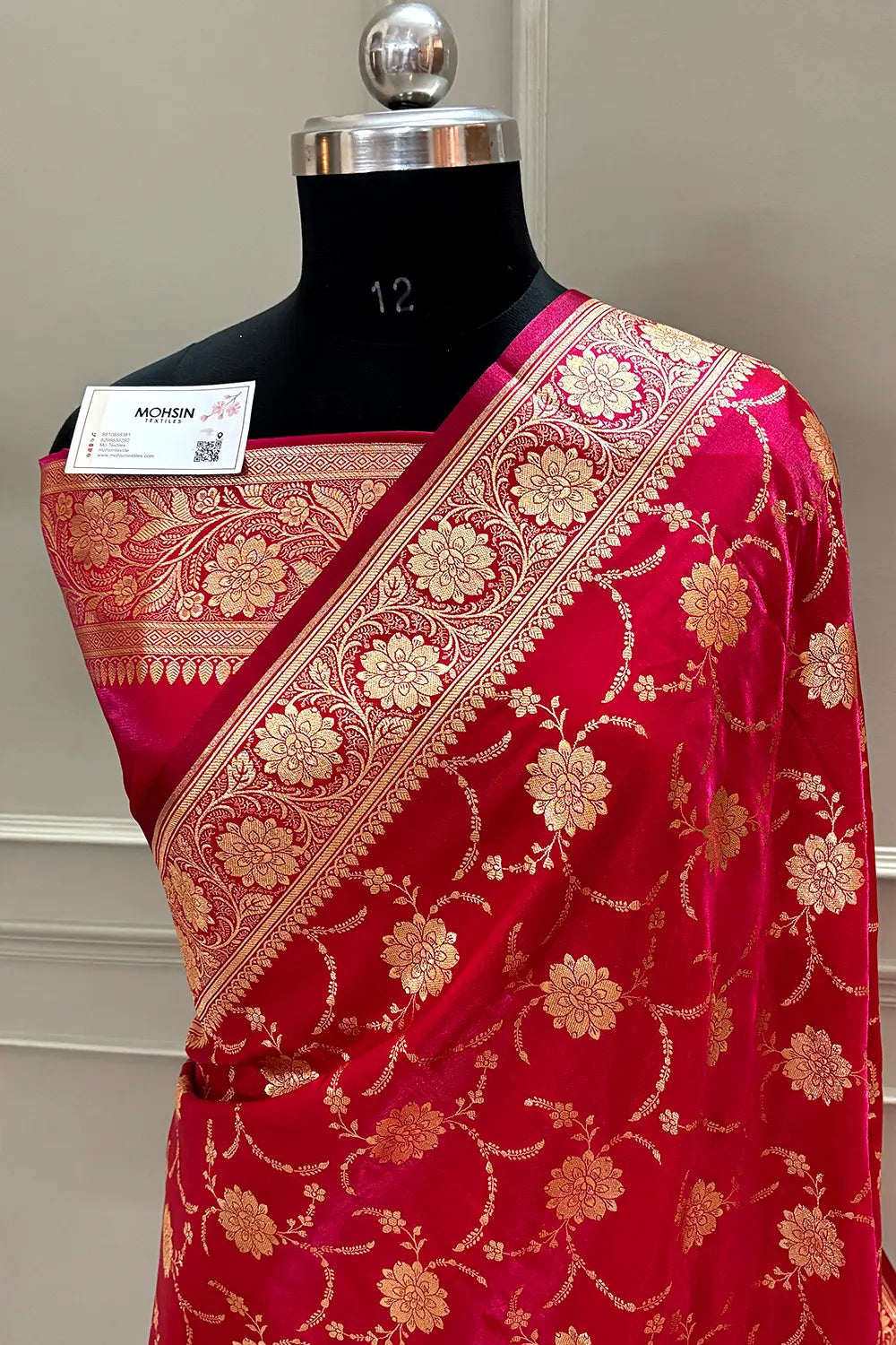 Pinkish Red Zari Katan Silk Banarasi Saree