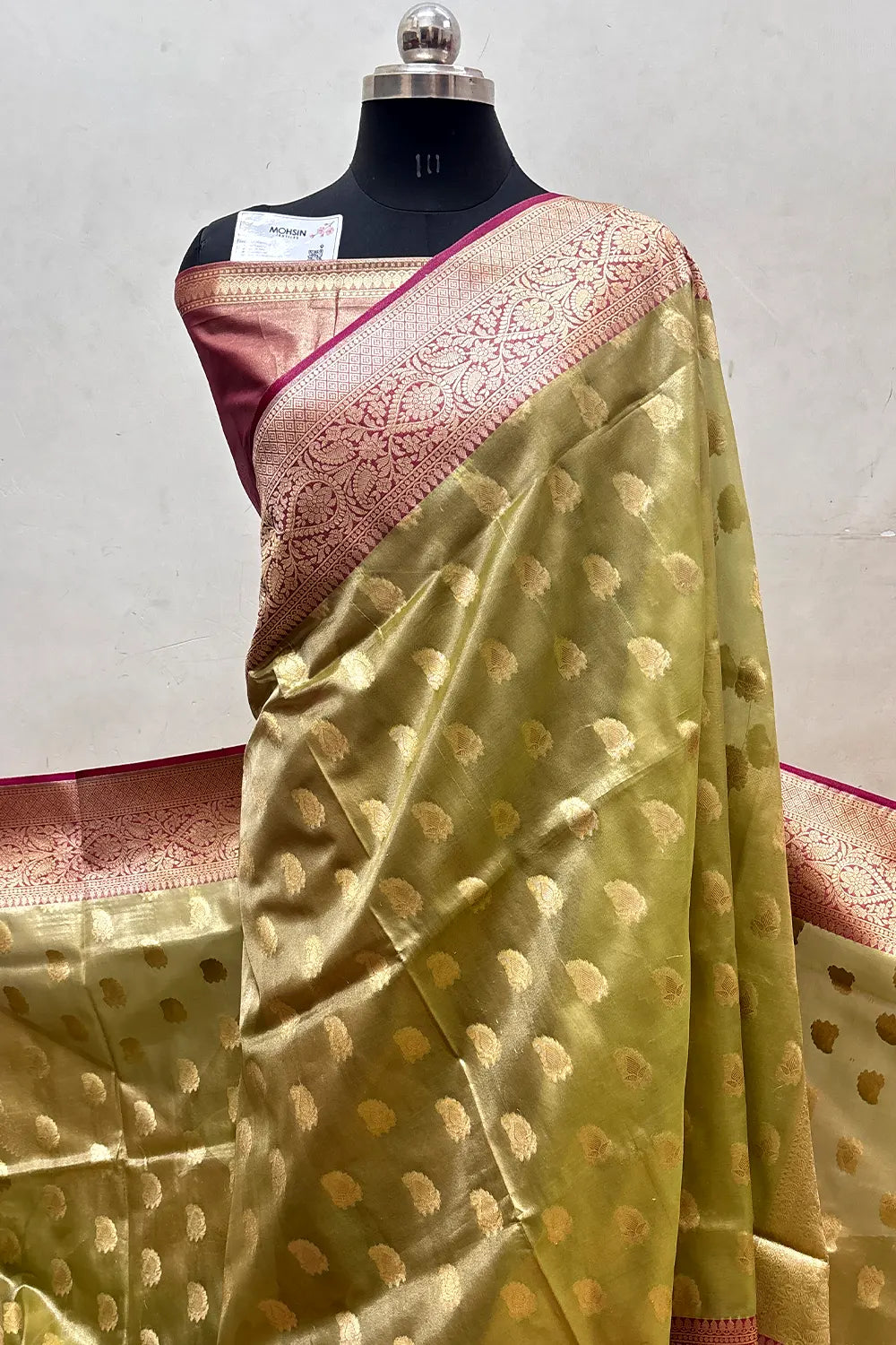 Pista and Onion Pink Tissue Silk Banarasi Saree