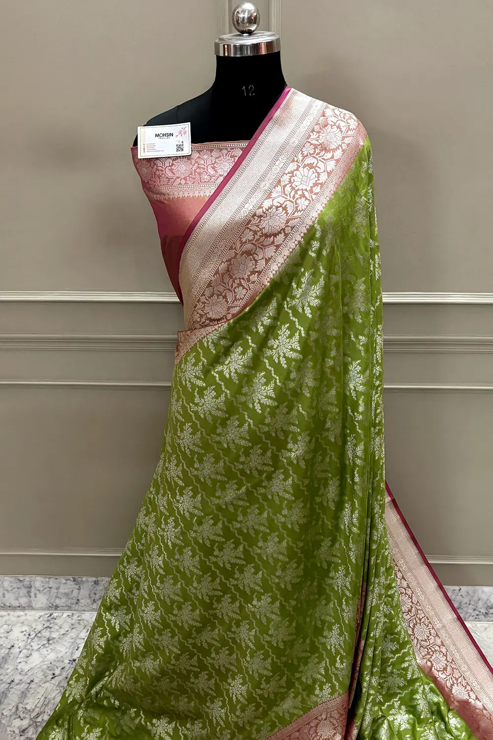 Pista and Peach Zari Katan Silk Banarasi Saree