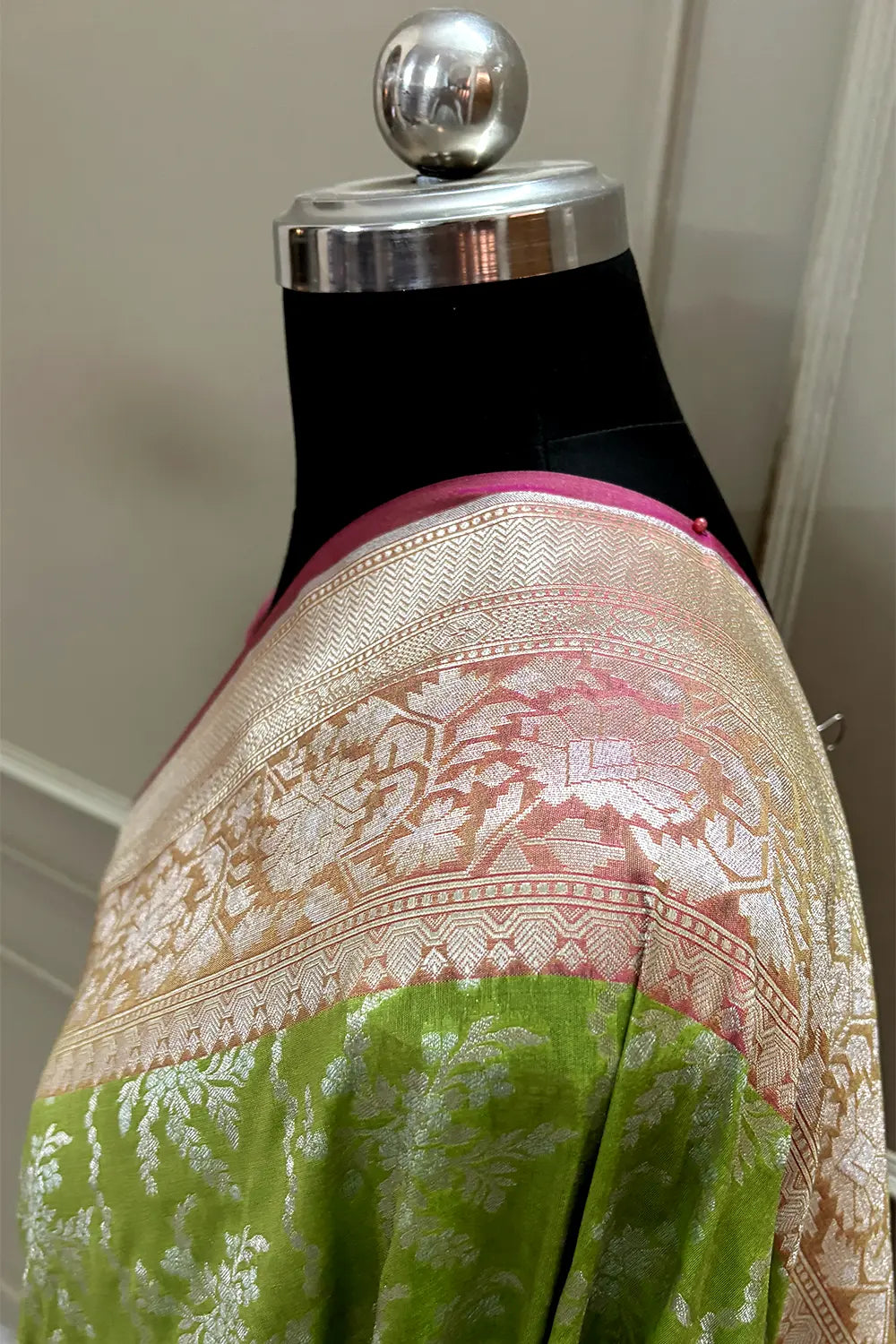 Pista and Peach Zari Katan Silk Banarasi Saree