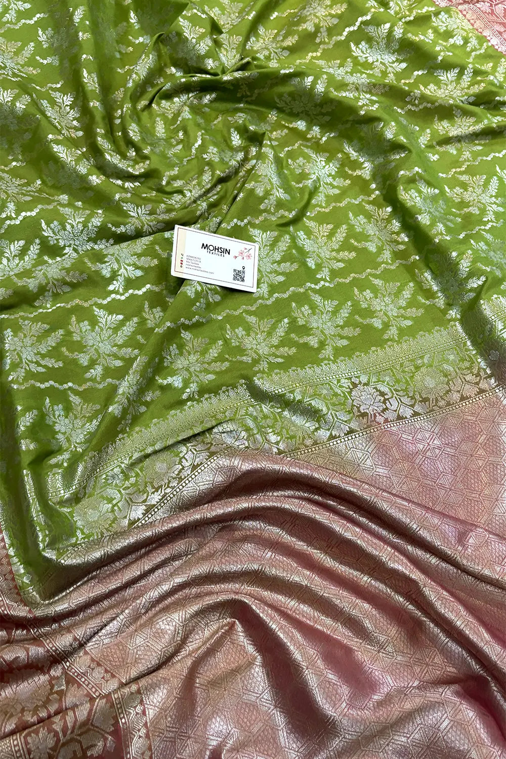 Pista and Peach Zari Katan Silk Banarasi Saree