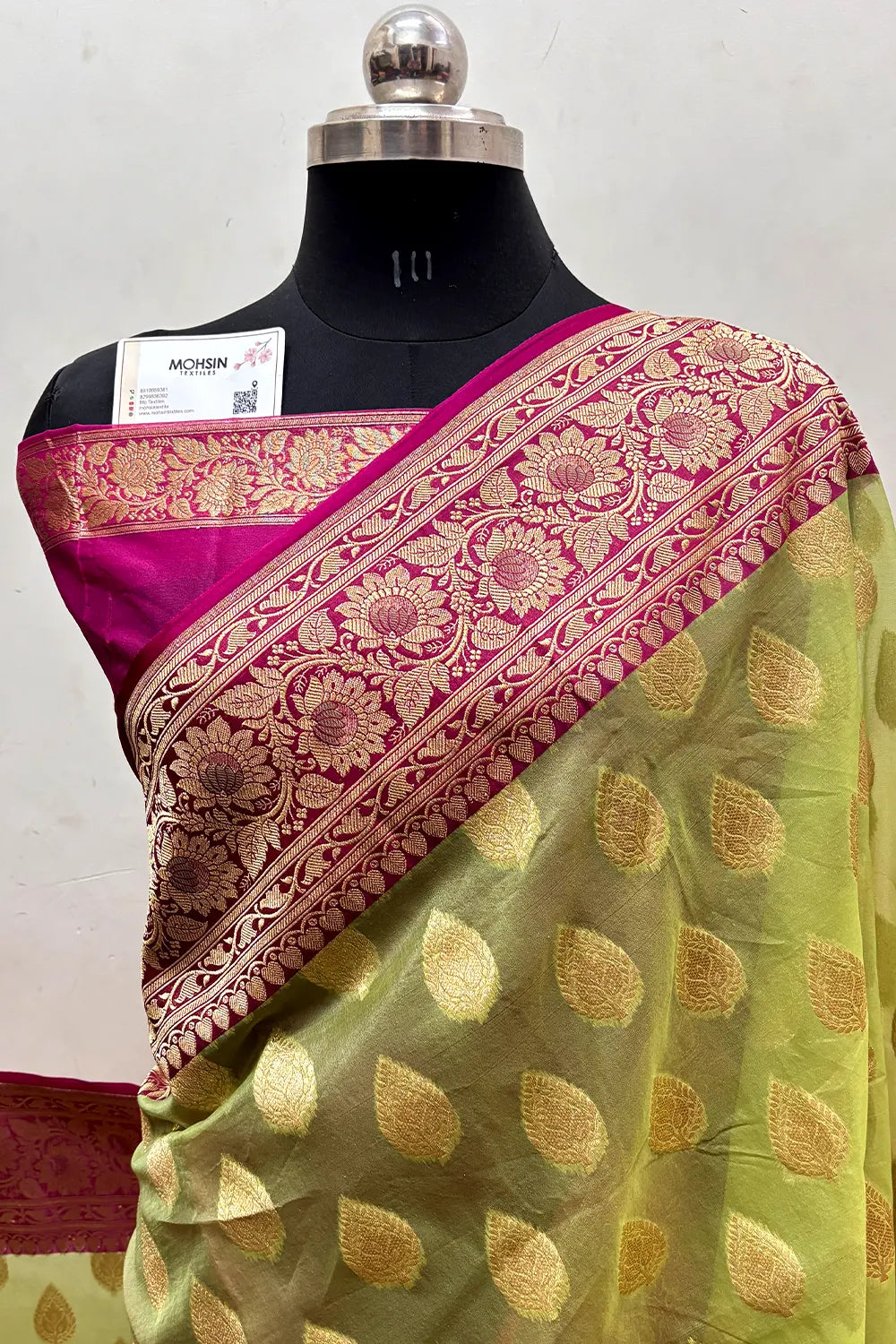 Pista and Rani Pink Organza Silk Banarasi Saree