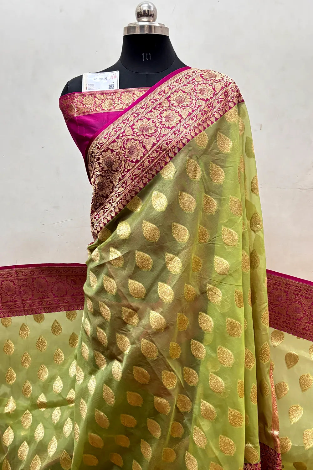 Pista and Rani Pink Organza Silk Banarasi Saree
